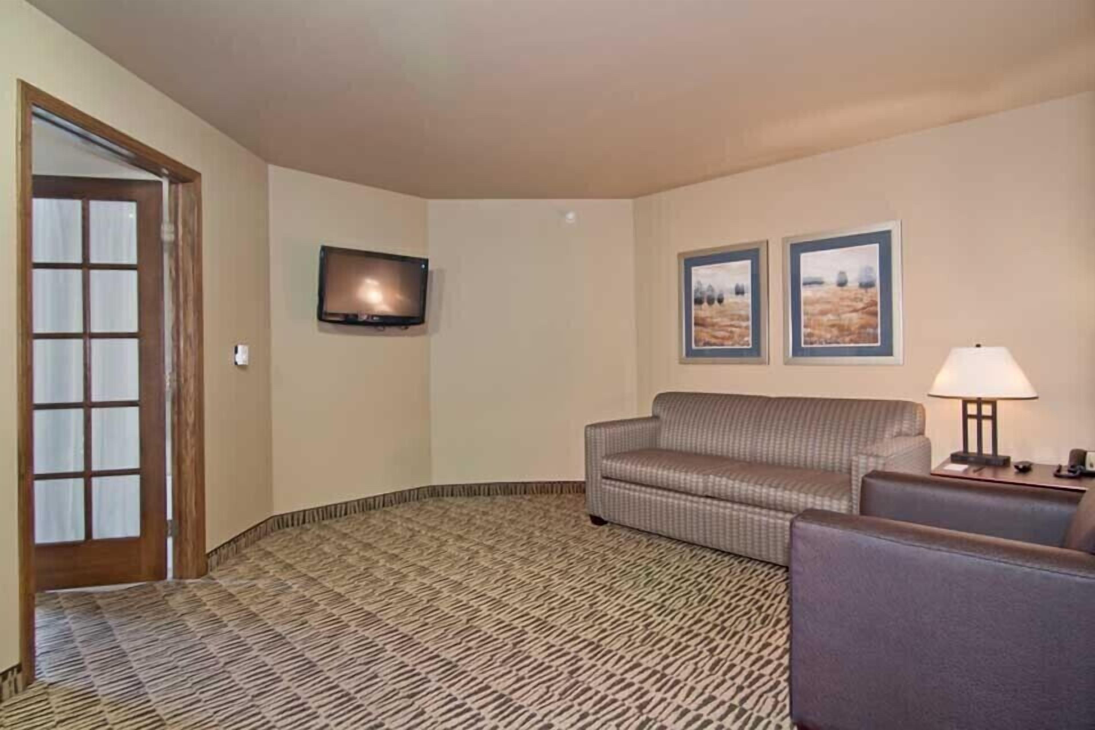 standard suite, 1 king bed, non smoking, jetted tub | living room | flat-screen tv