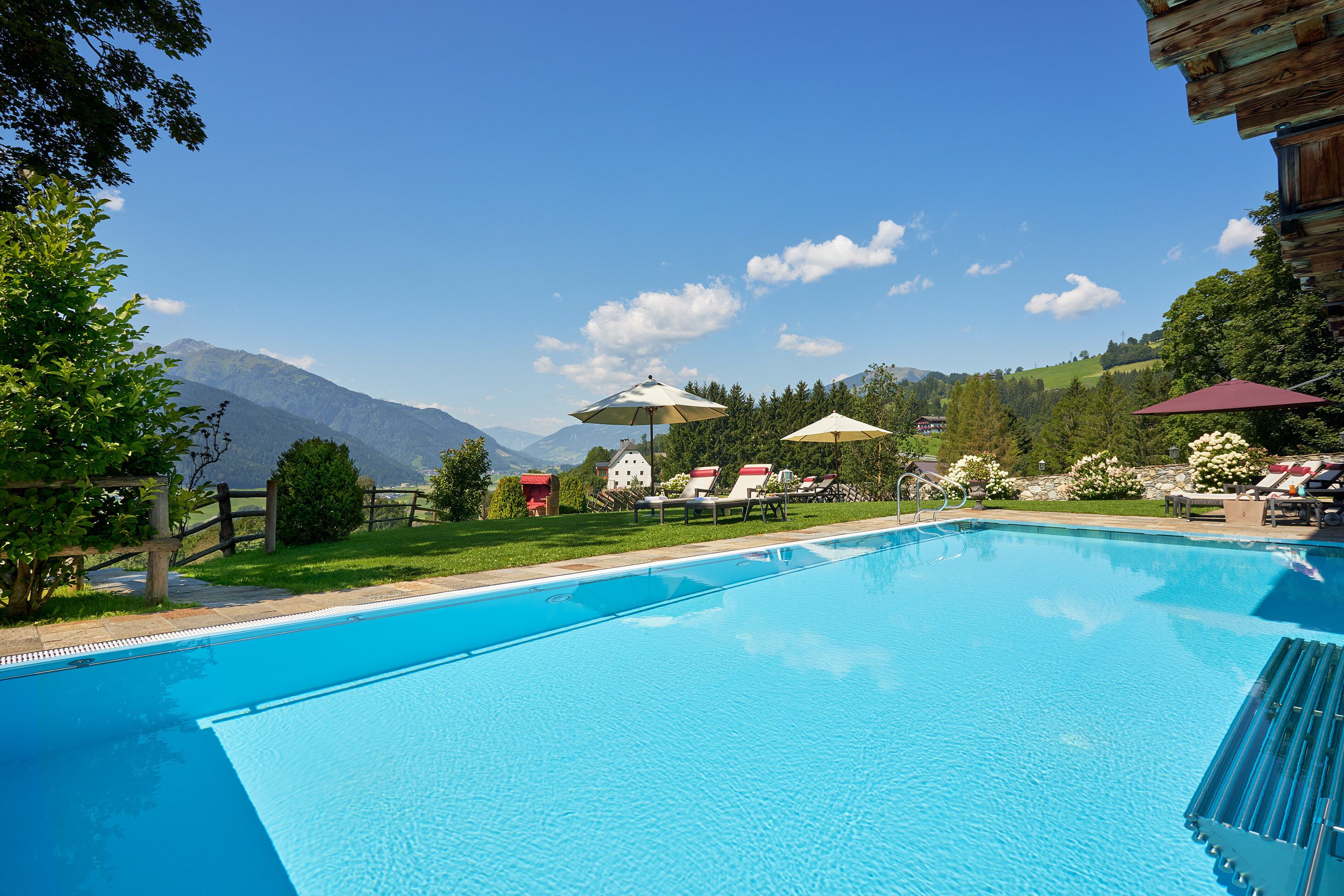 Outdoor pool, pool umbrellas