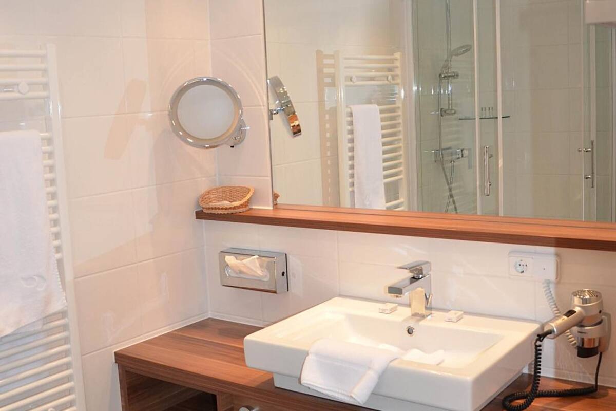 free toiletries, hair dryer, towels