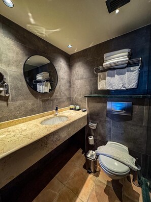Shower, free toiletries, hair dryer