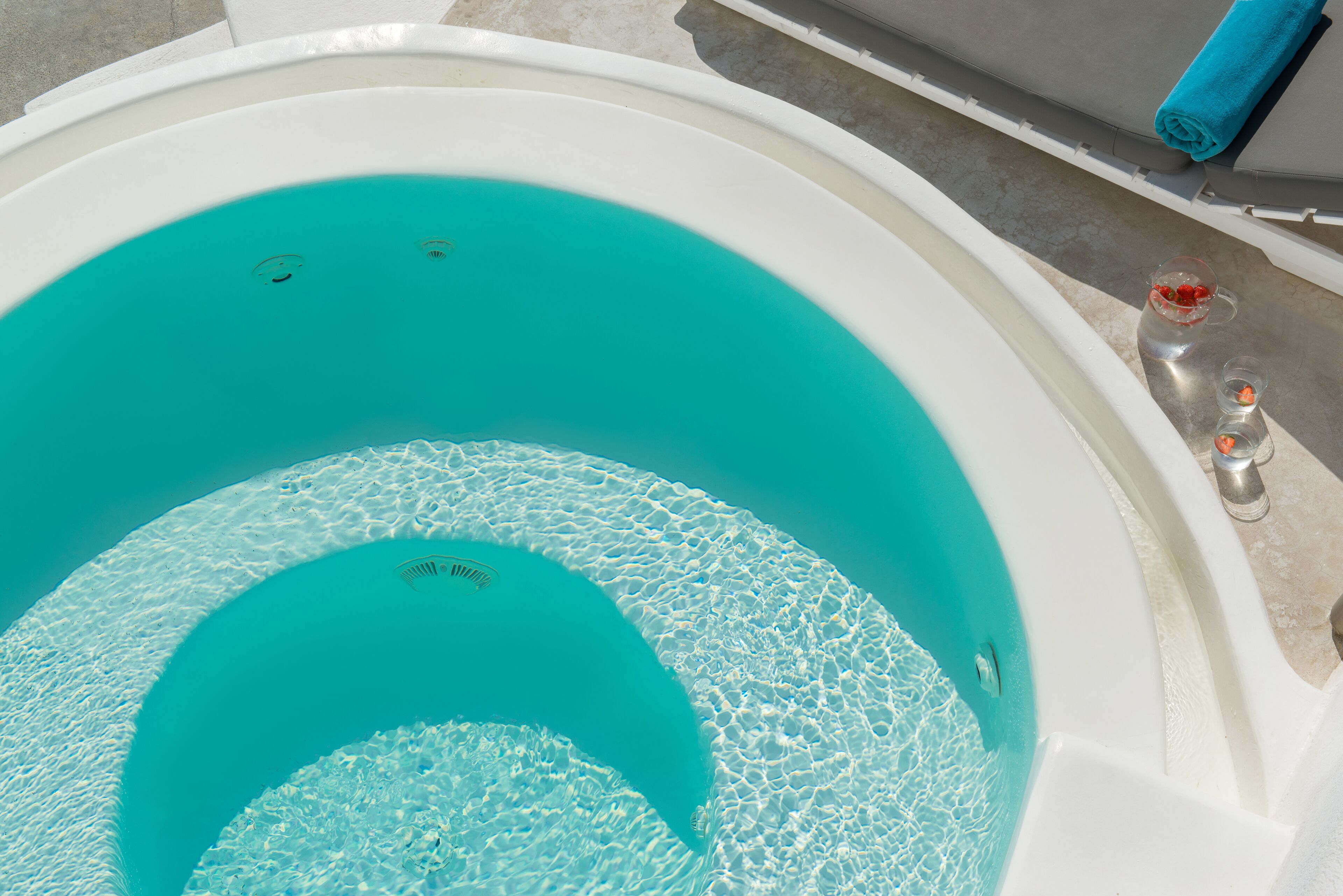 family villa (outdoor heated jetted tub, caldera view) | terrace/patio