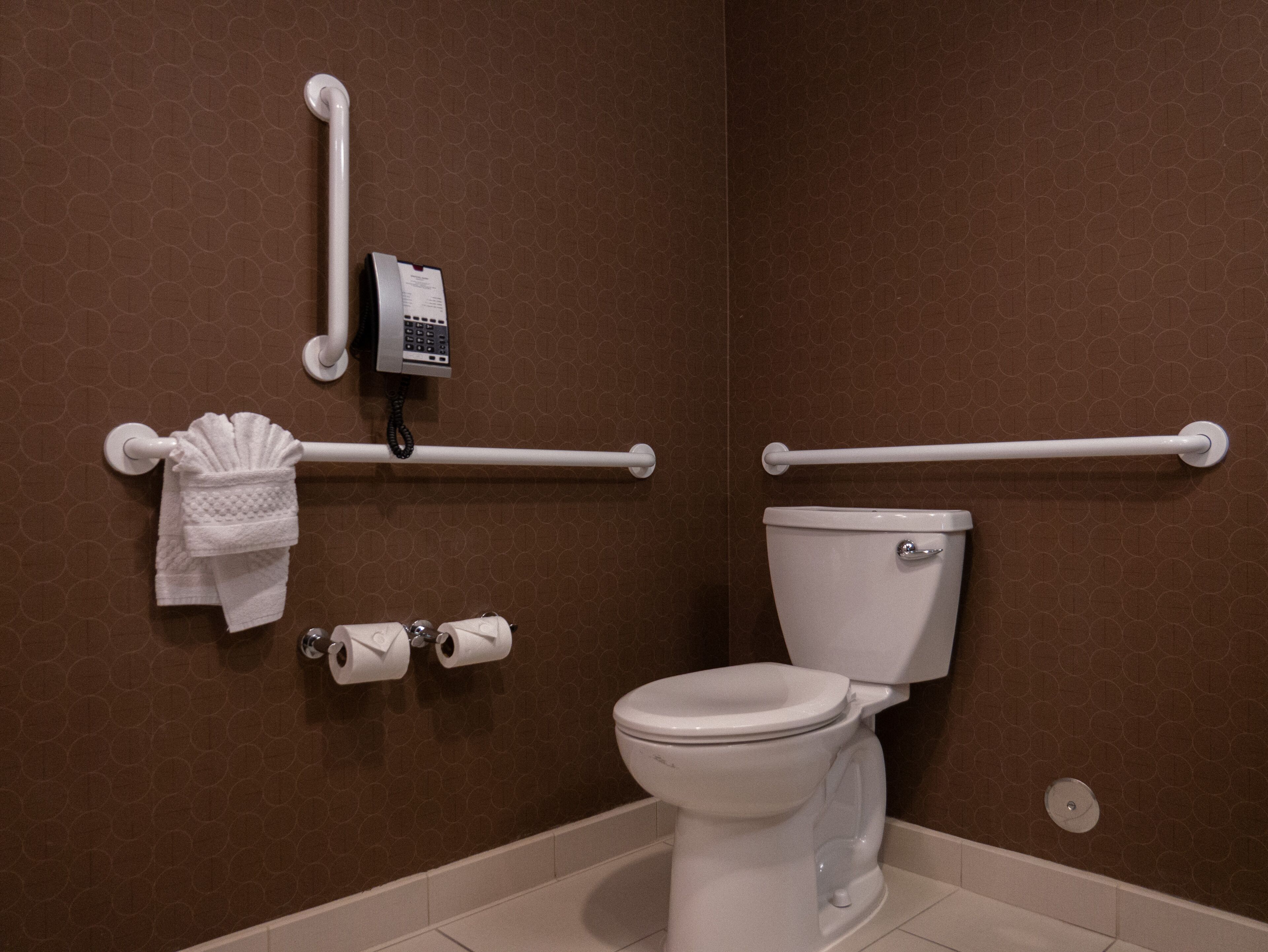 studio, 1 king bed with sofa bed (mobility/hearing access, roll-in shwr) | bathroom | hair dryer, towels