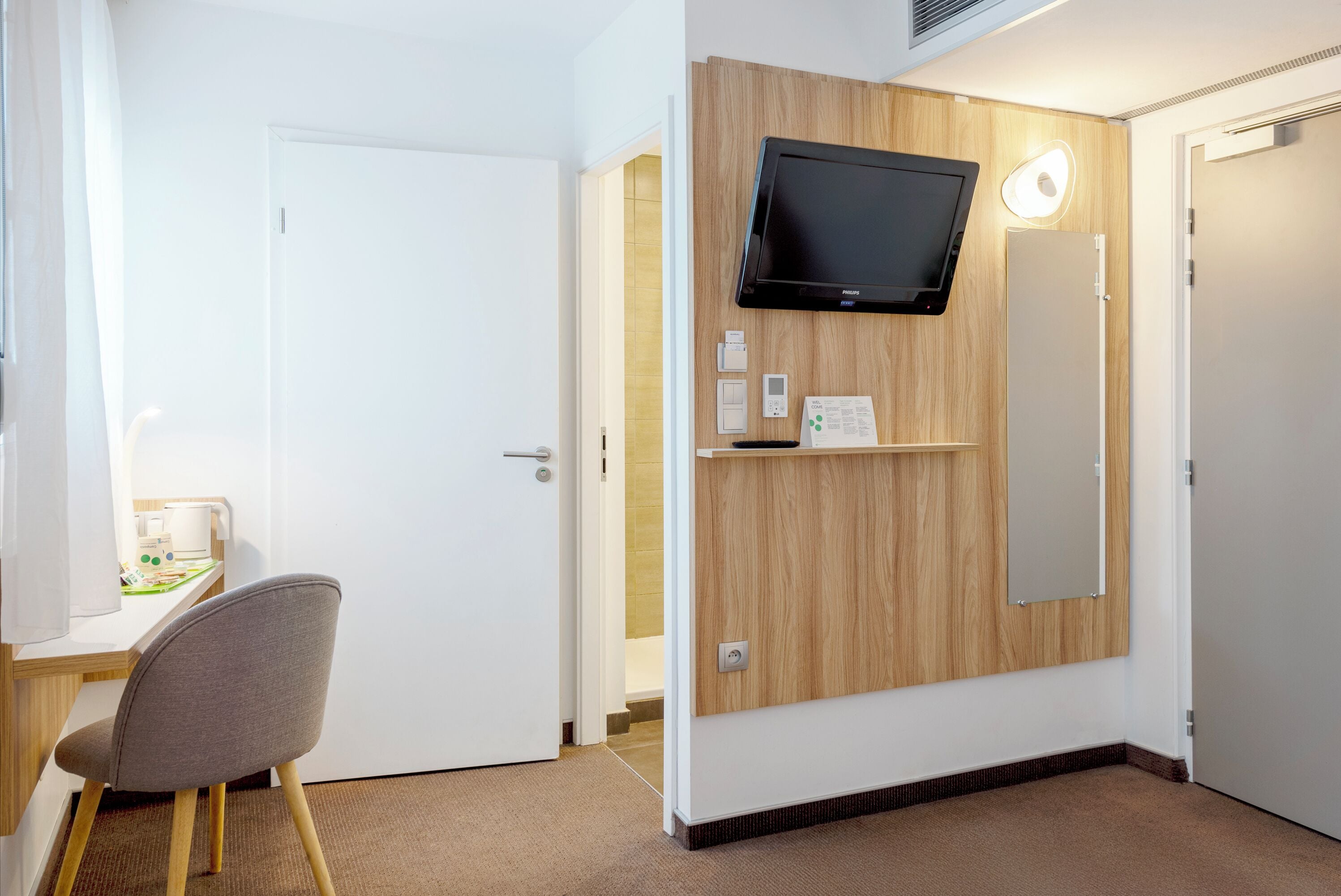 comfort room, 1 double bed | desk, blackout curtains, soundproofing, iron/ironing board