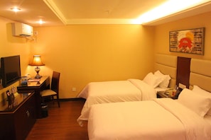 Select Comfort beds, desk, blackout curtains, soundproofing
