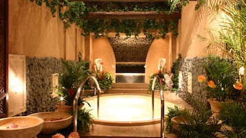 Sauna, hot tub, hot springs/mineral springs, body treatments, facials