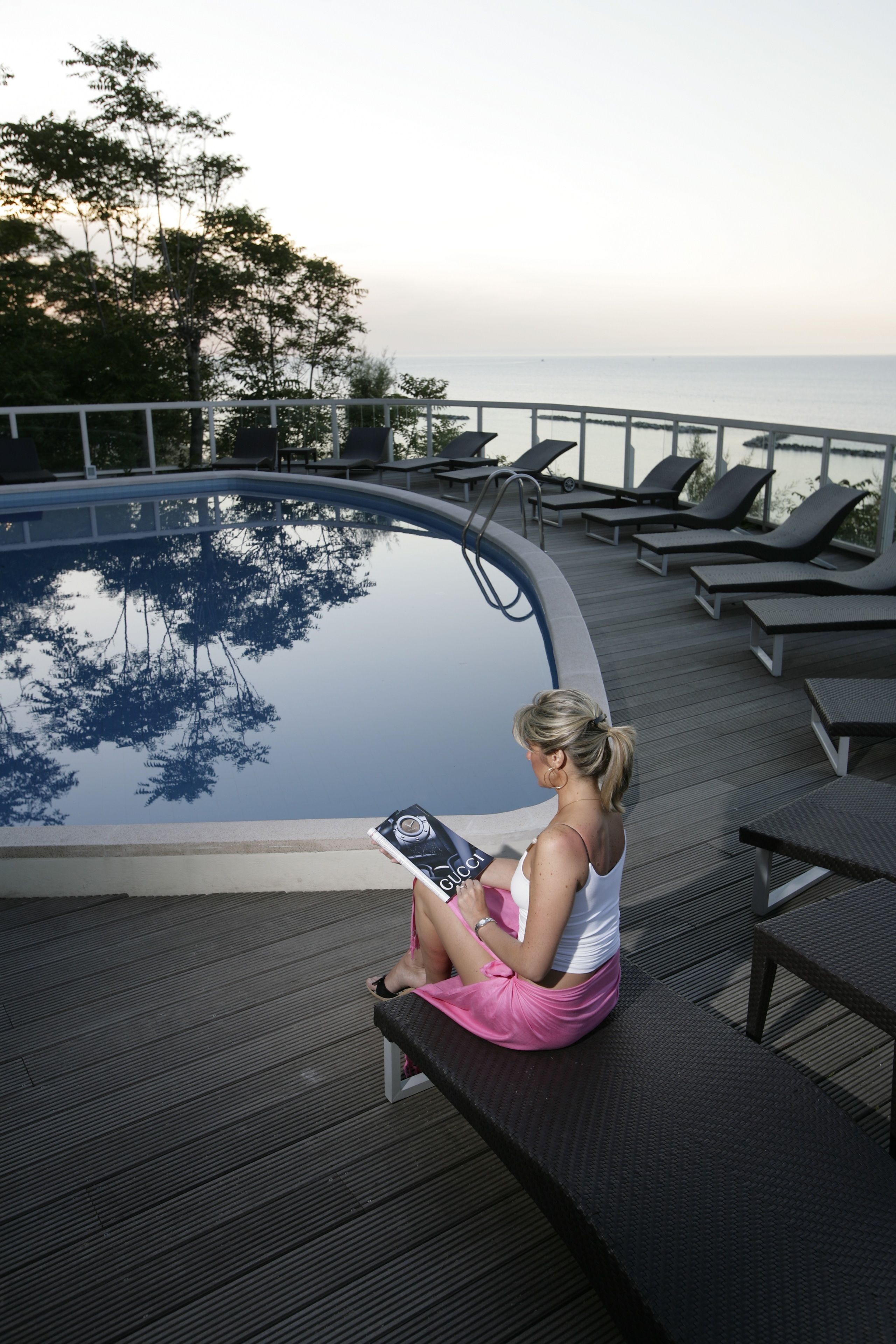 outdoor pool, pool loungers