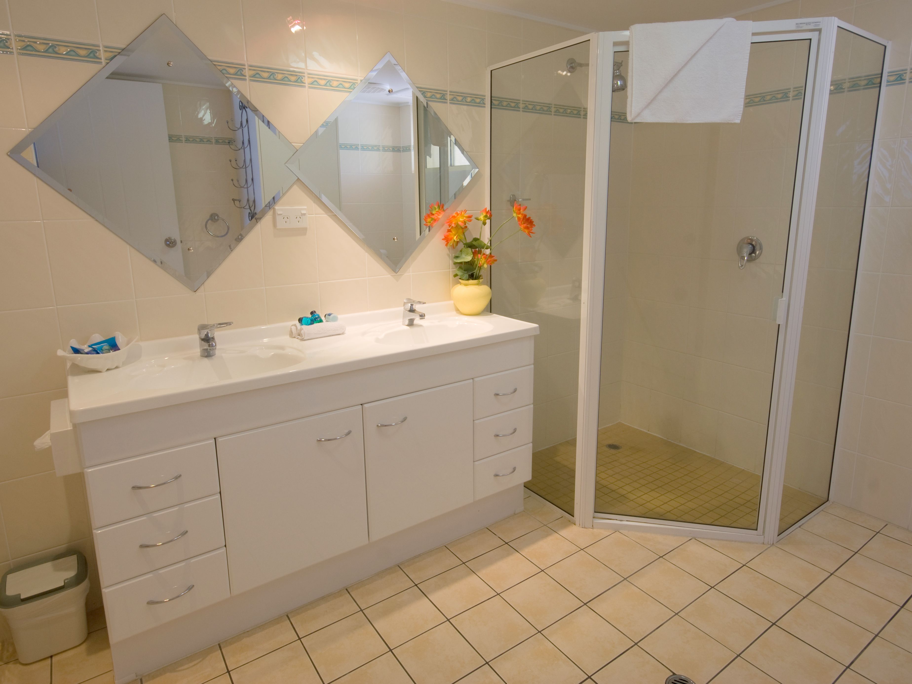 free toiletries, hair dryer, towels