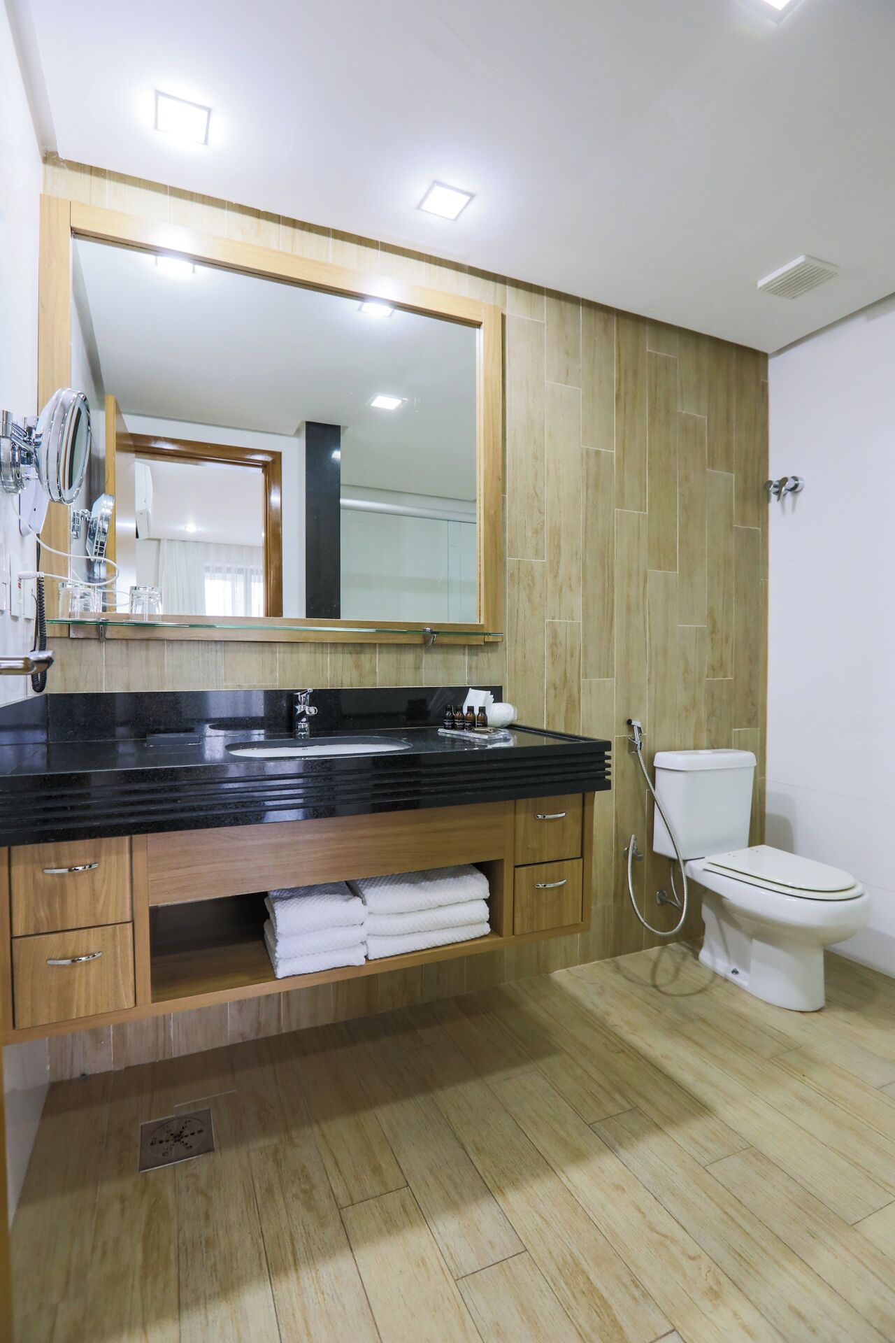 business class | bathroom | shower, hair dryer, towels