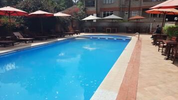 Outdoor pool, pool umbrellas