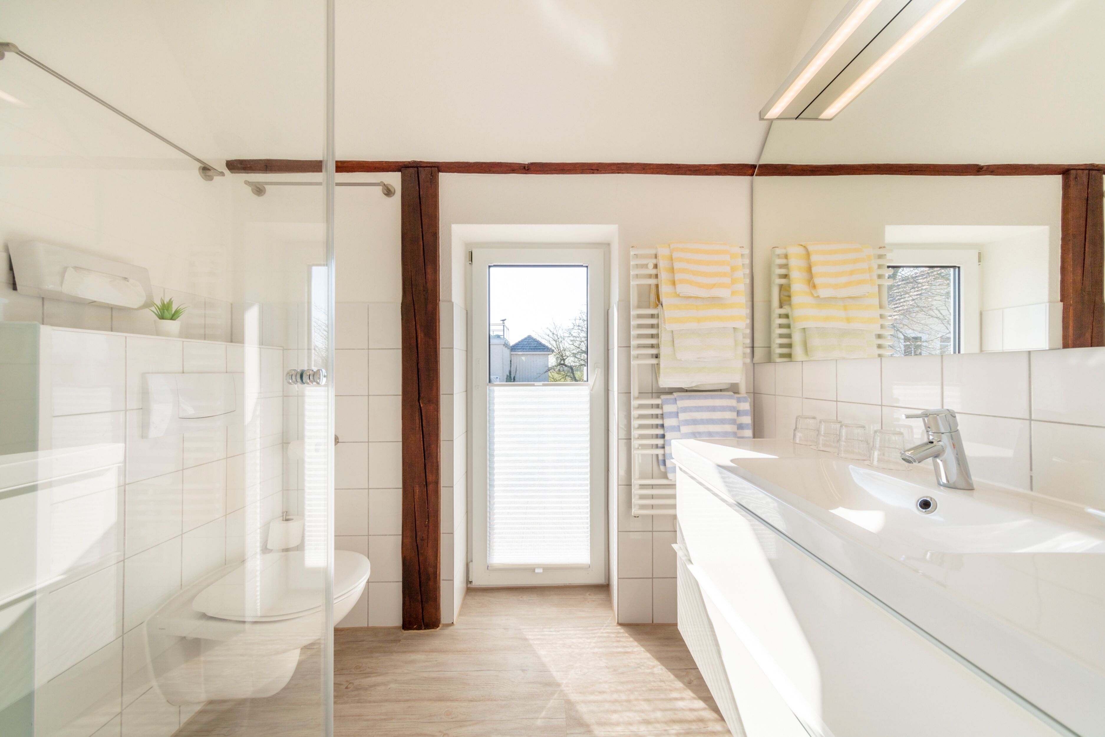 apartment | bathroom | shower, hair dryer, bathrobes, towels