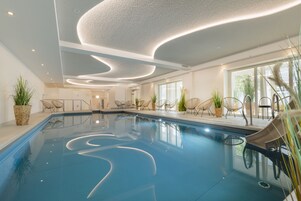 Indoor pool, open 6:00 AM to 9:00 PM, sun loungers