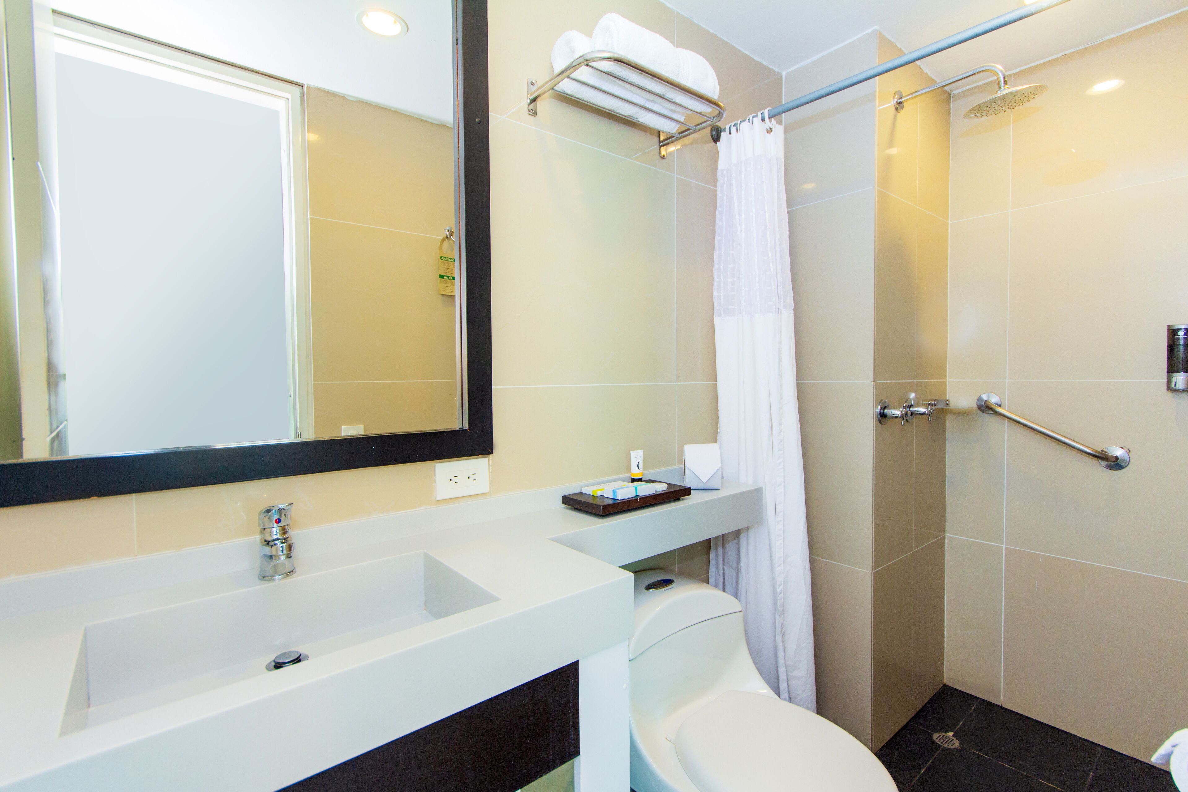 premium room | bathroom | shower, free toiletries, hair dryer, towels