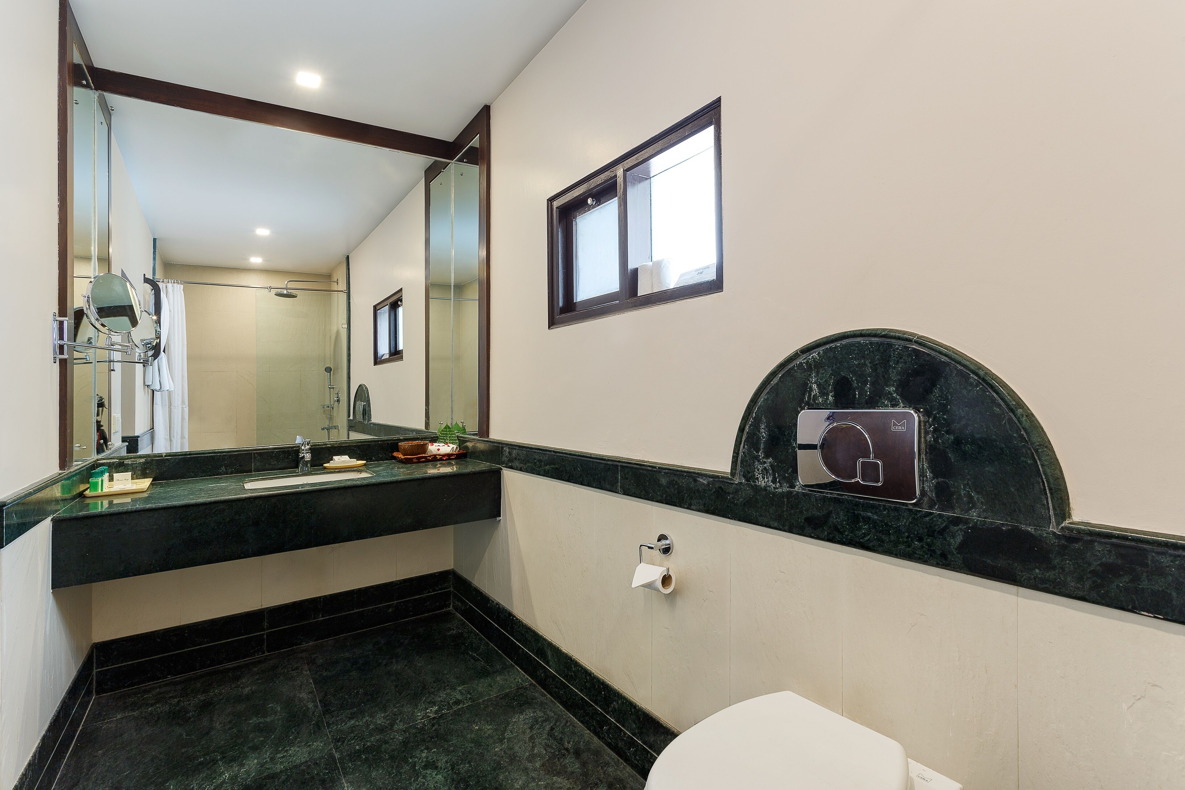 ganga view room | bathroom | shower, free toiletries, hair dryer, towels