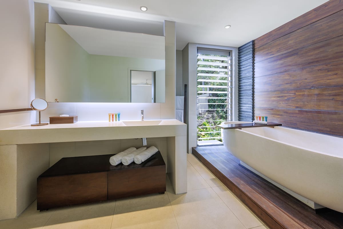 terrace one bedroom apartment | bathroom | free toiletries, hair dryer, towels