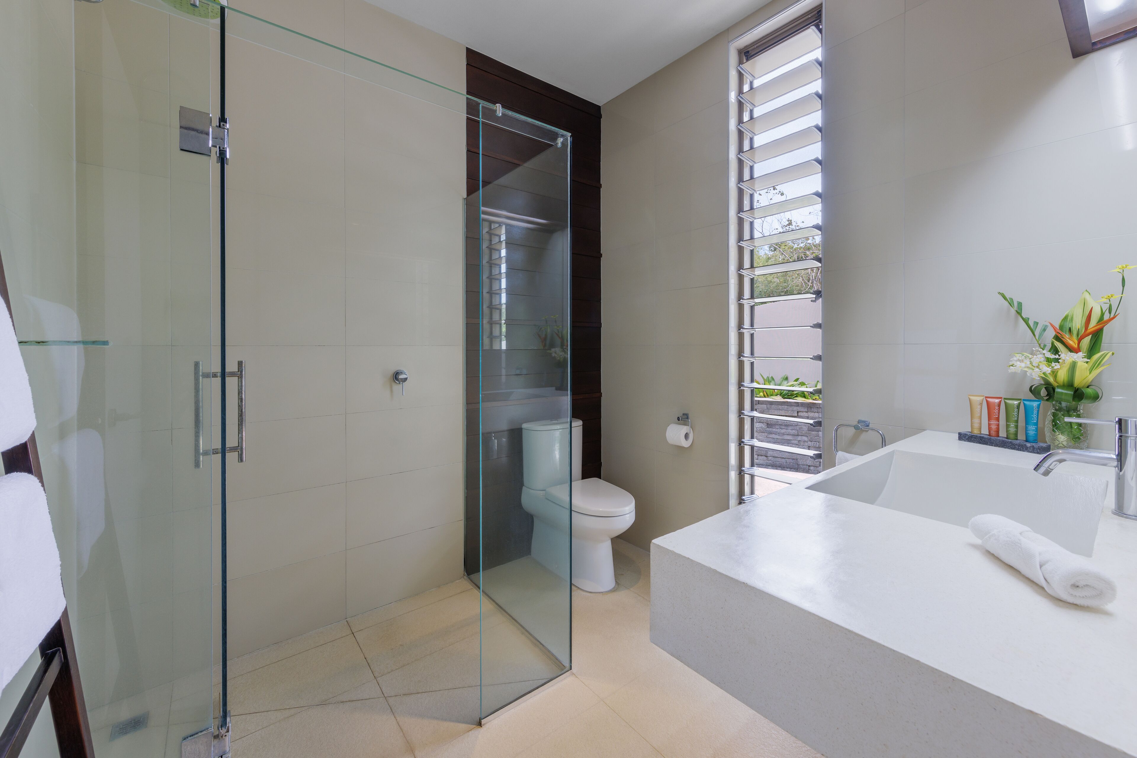 free toiletries, hair dryer, towels