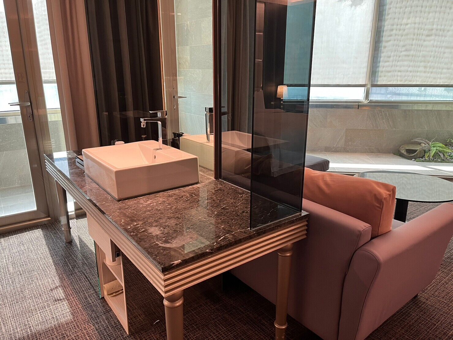 grand suite | bathroom | separate bathtub and shower, deep-soaking bathtub, hair dryer, slippers