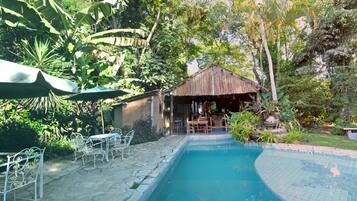 Outdoor pool, sun loungers