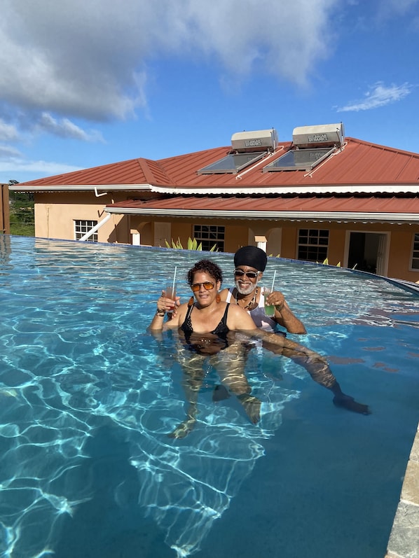 Outdoor pool, pool loungers
