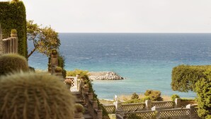 A garden pathway leading to a coastal view with cacti and a stone railing. - Villa Paola (Tropea)