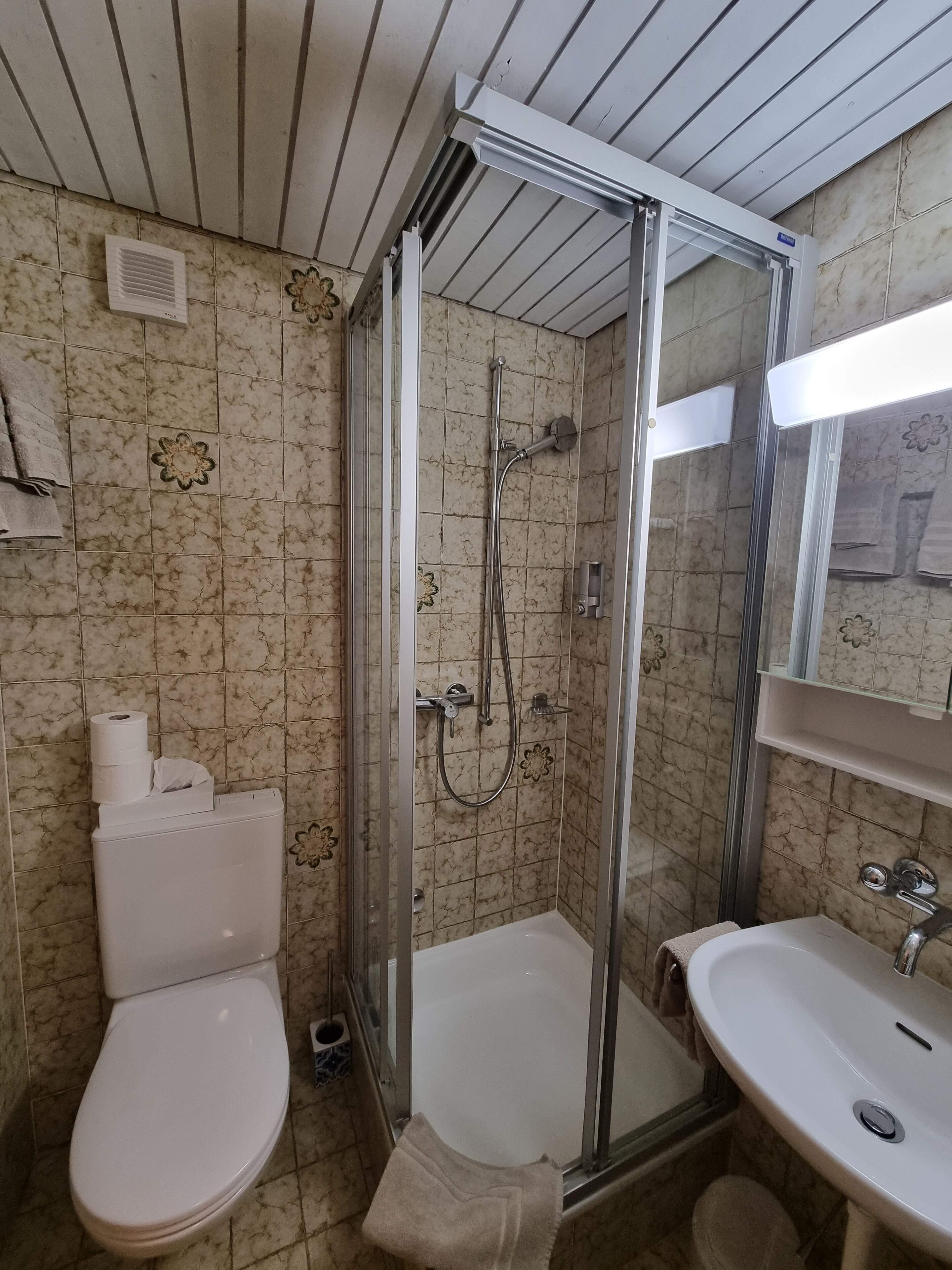 comfort triple room | bathroom | shower, hair dryer, towels, soap