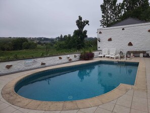 Outdoor pool, pool umbrellas