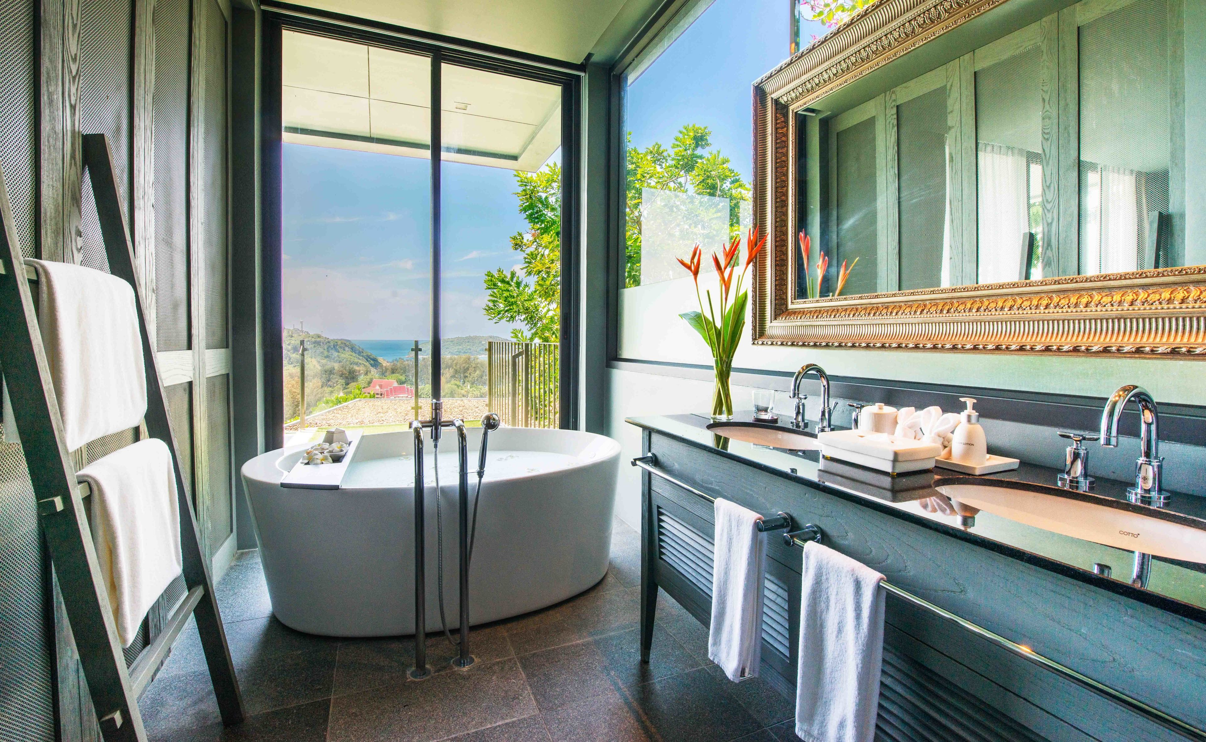 villa, 2 bedrooms, private pool | bathroom | hair dryer, bathrobes, slippers, towels