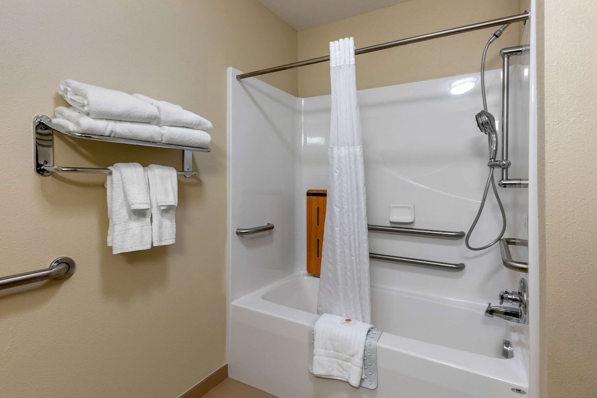 combined shower/bathtub, hydromassage showerhead, free toiletries