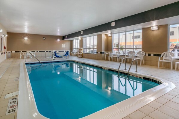 Indoor pool, open 8 AM to 10 PM, pool loungers