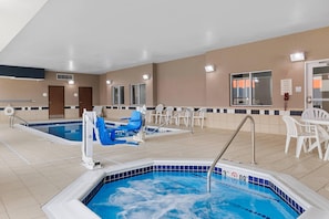 Indoor pool, open 8 AM to 10 PM, sun loungers