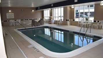 Indoor pool, open 8 AM to 10 PM, sun loungers