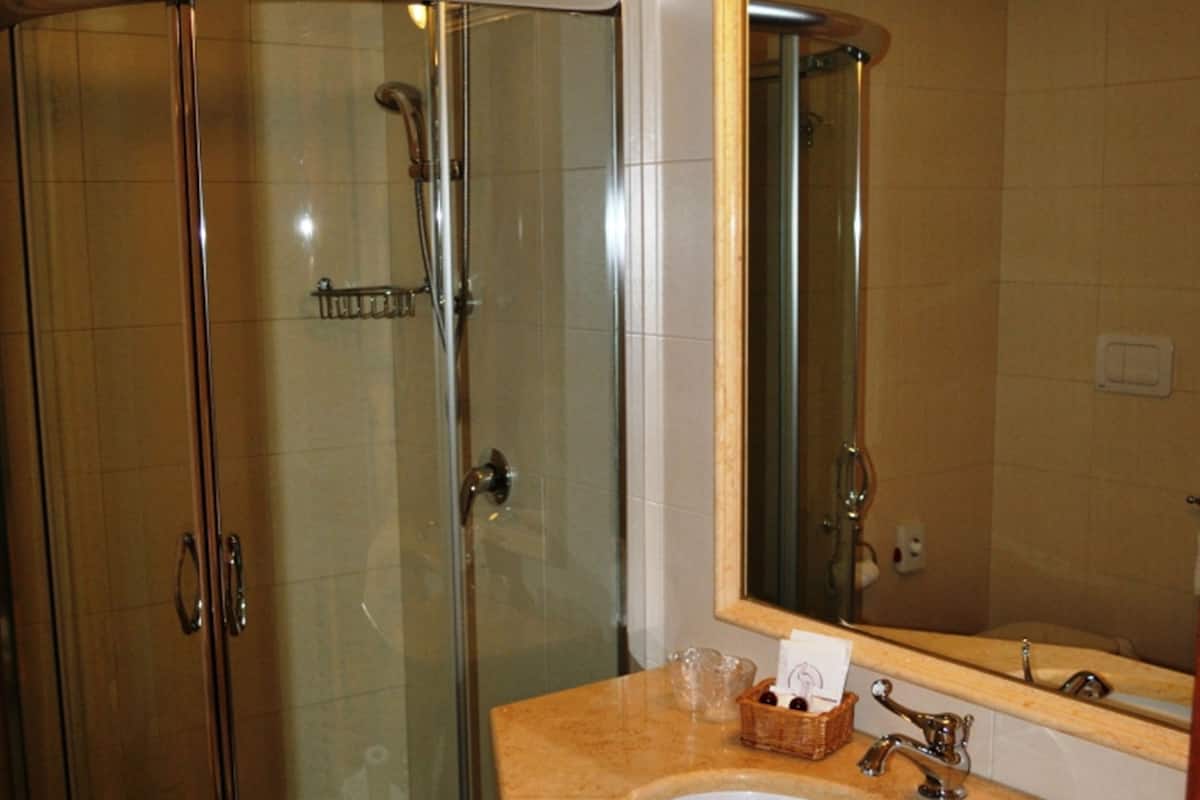 Shower, free toiletries, hair dryer, bidet
