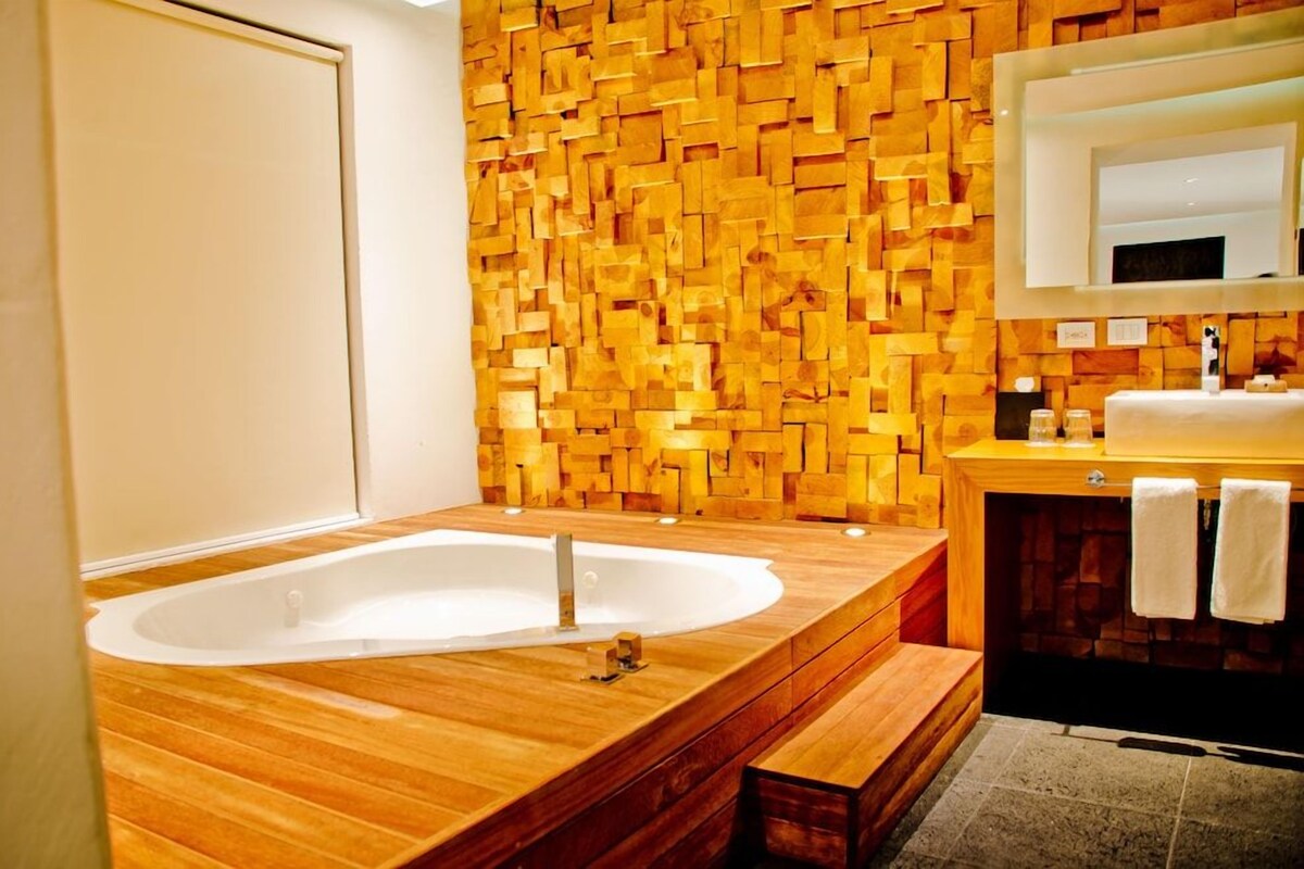 Bathroom | Designer toiletries, hair dryer, towels, shampoo