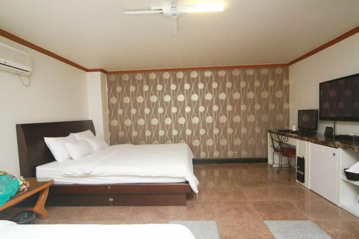 Desk, blackout curtains, soundproofing, iron/ironing board