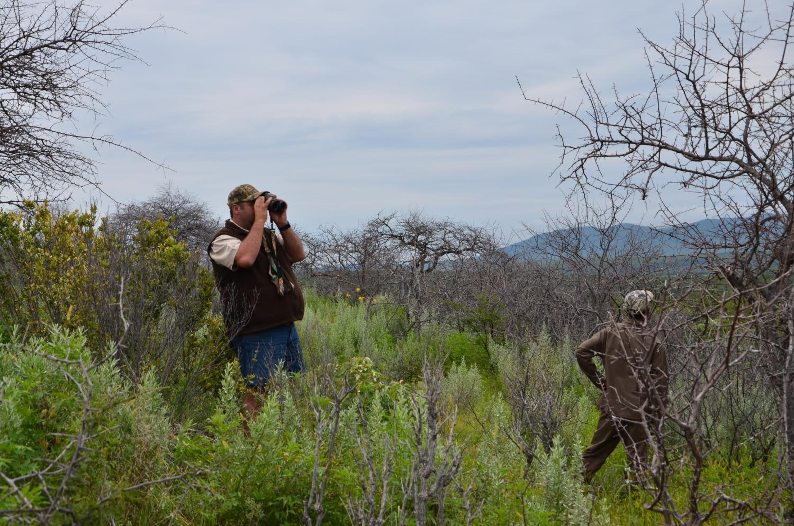 Una persona tomando una fotografía en un entorno natural, con árboles y montañas al fondo.