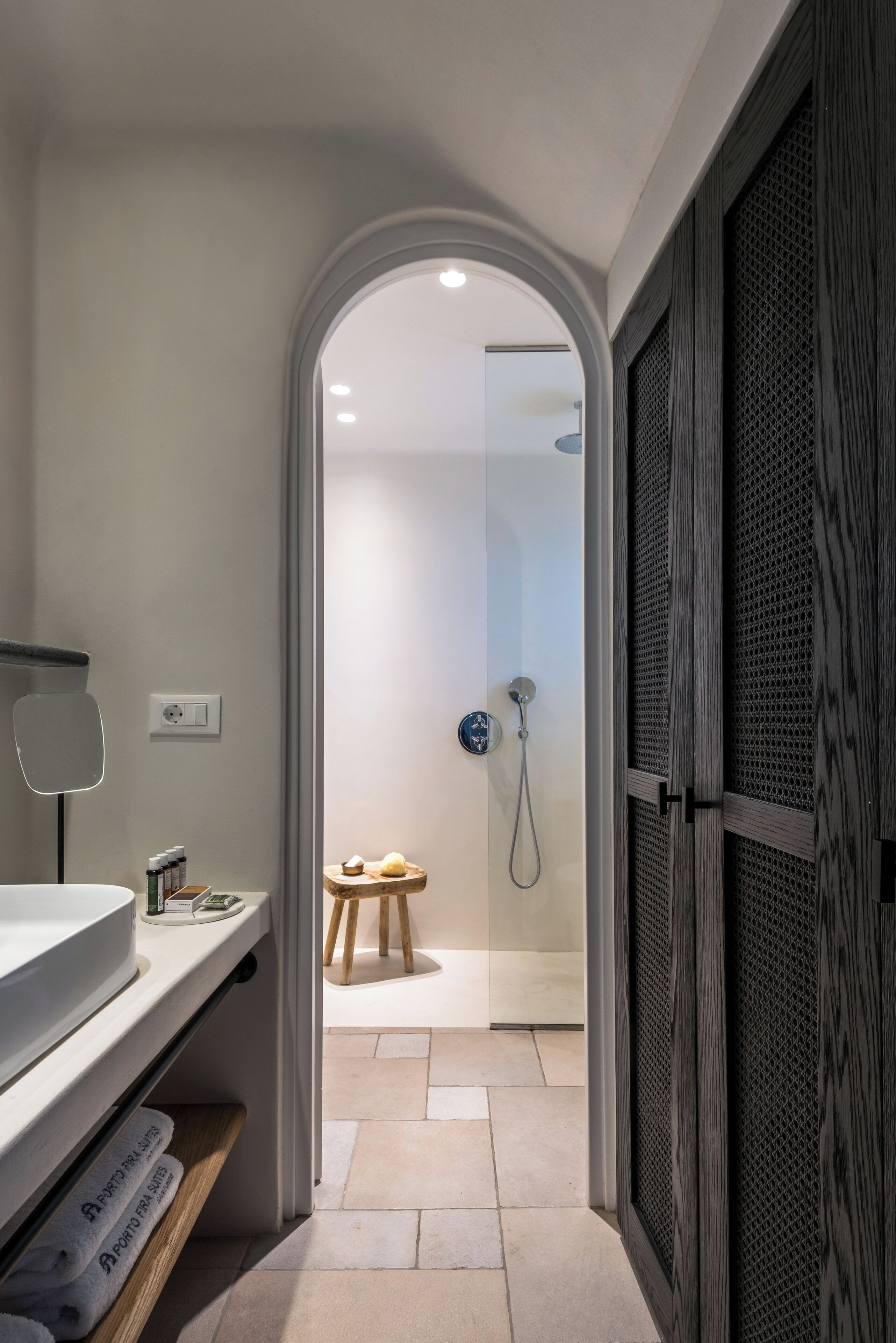 suite, caldera & sea view | bathroom | separate bathtub and shower, deep-soaking bathtub, rainfall showerhead