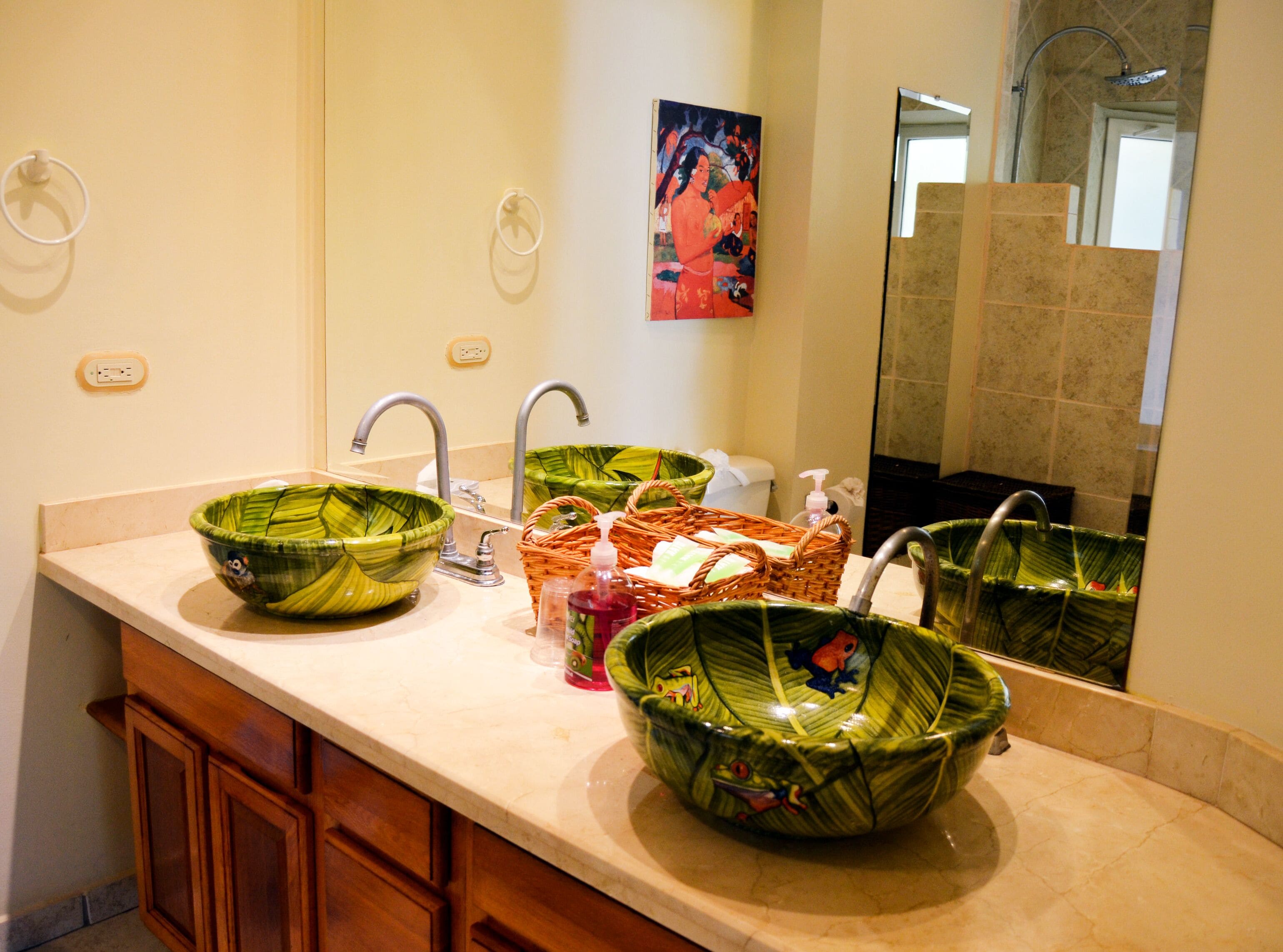 shower, rainfall showerhead, free toiletries, hair dryer