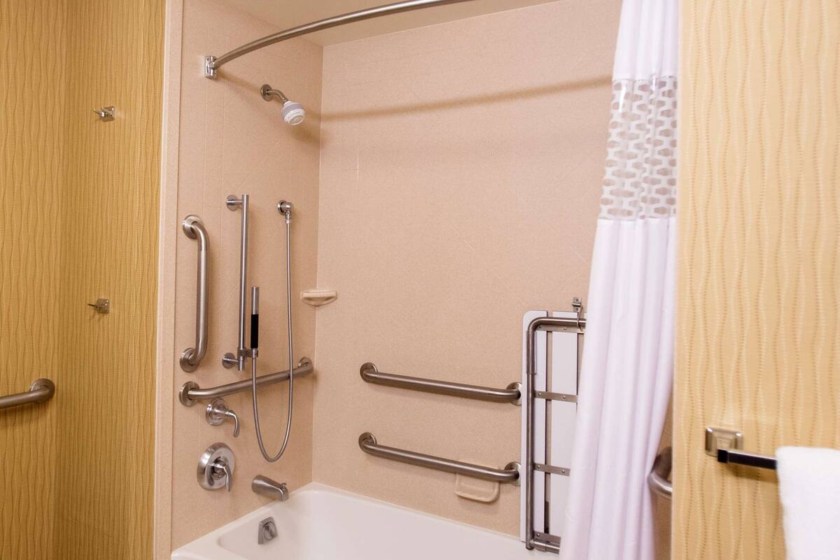 free toiletries, hair dryer, towels