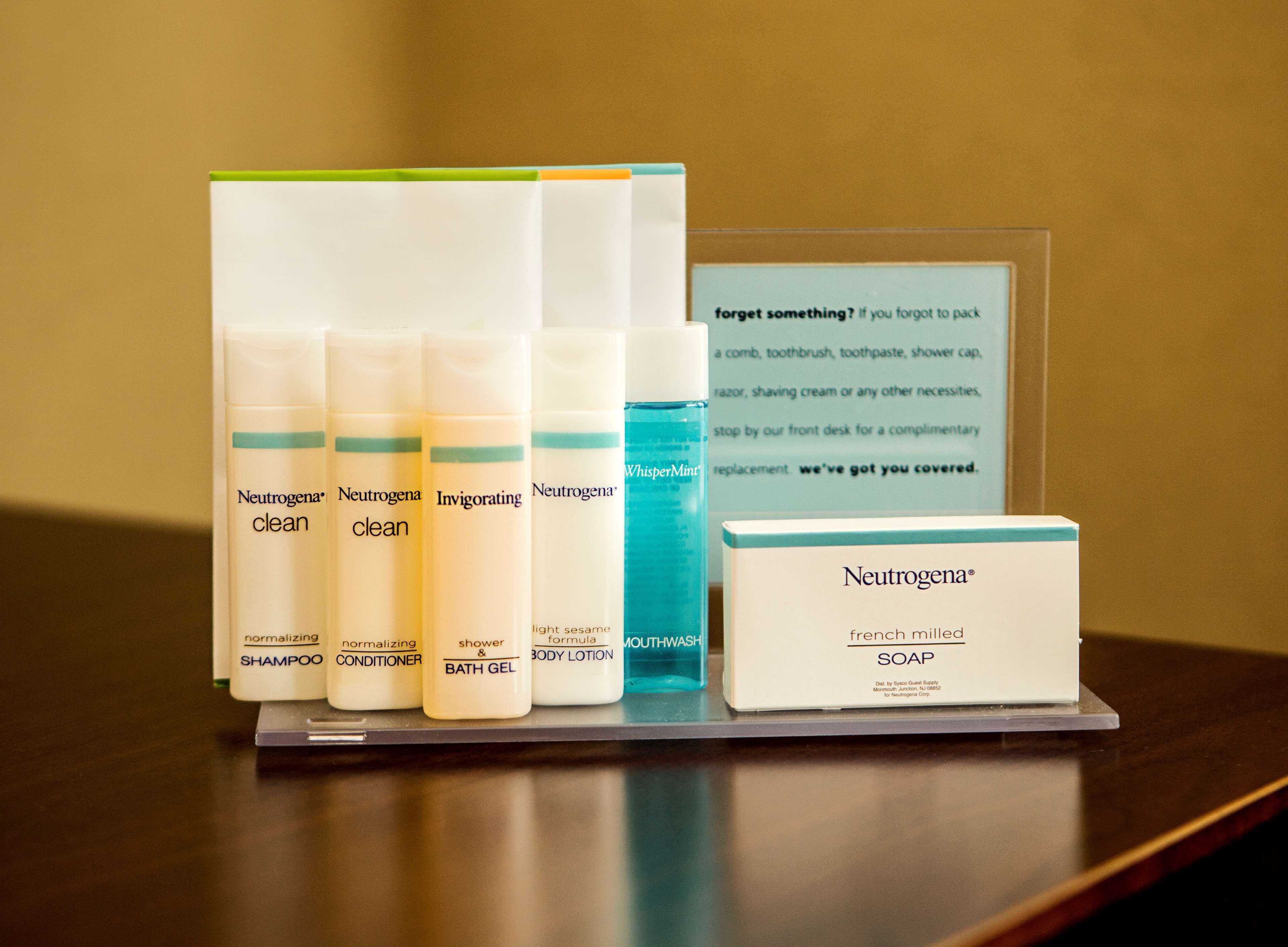 free toiletries, hair dryer, towels