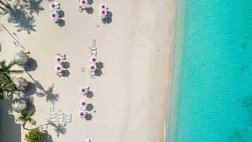 On the beach, free beach cabanas, sun loungers, beach umbrellas