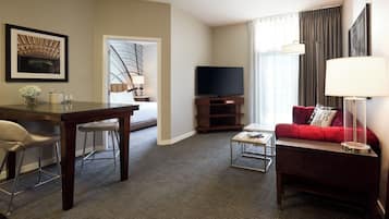 Down comforters, pillowtop beds, in-room safe, desk