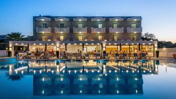 Outdoor pool, pool umbrellas, pool loungers