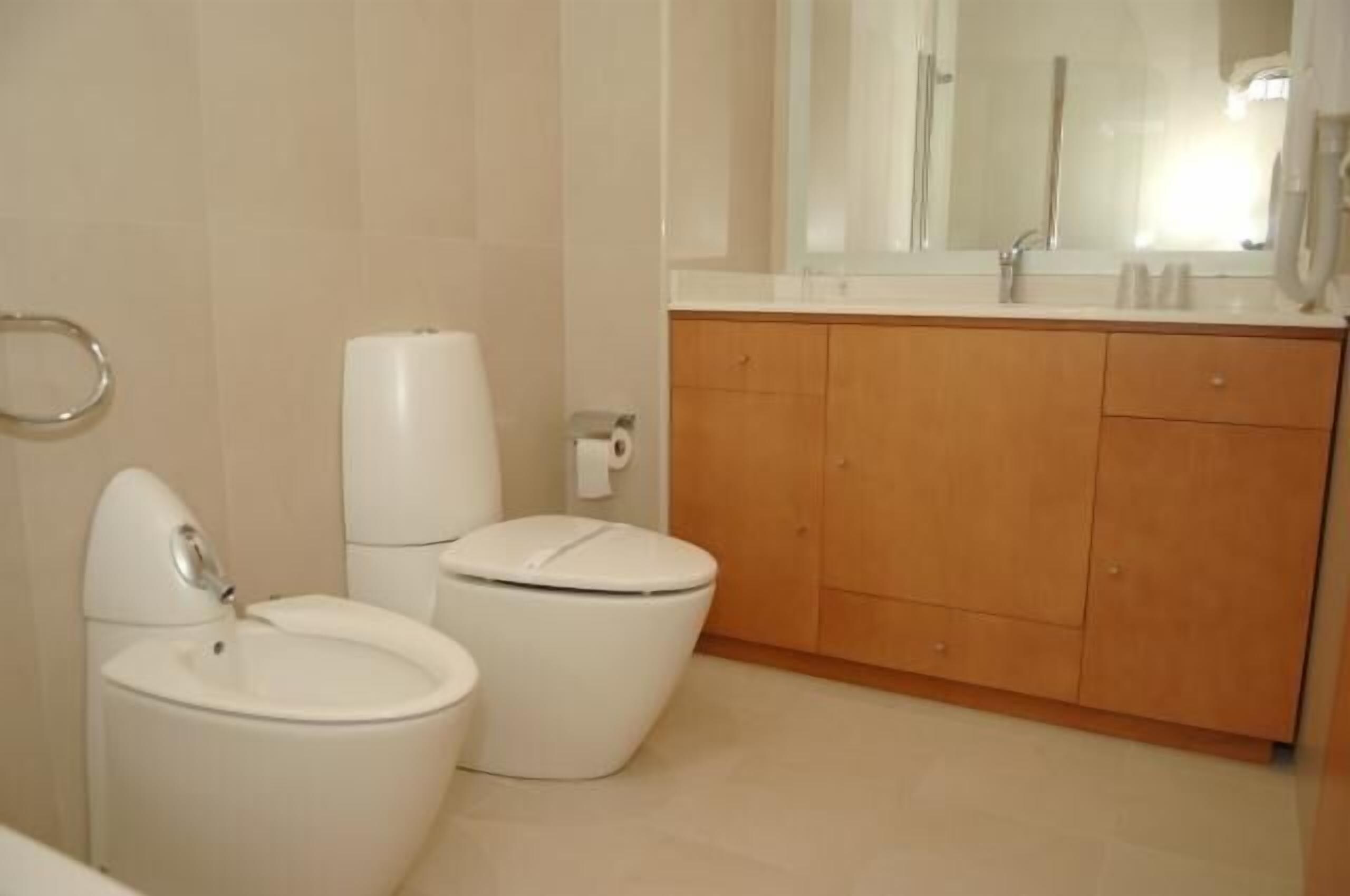 free toiletries, hair dryer, bidet, towels