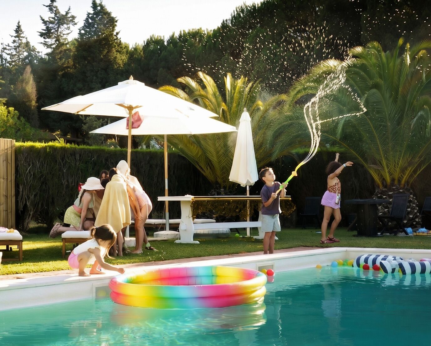 Outdoor pool, pool loungers