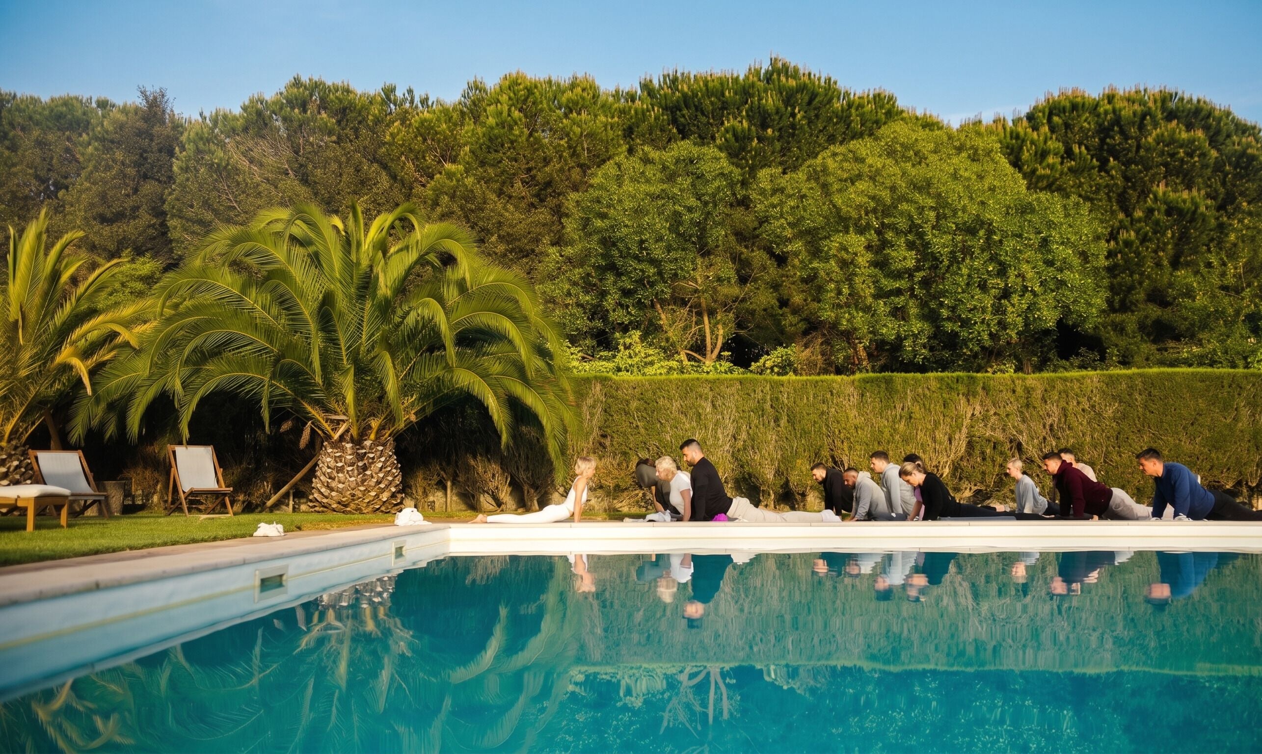 Outdoor pool, pool loungers