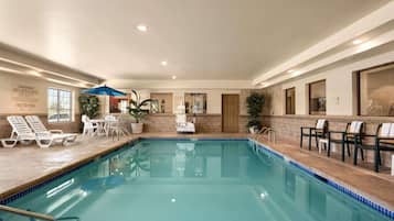 Indoor pool, open 6:00 AM to 10:00 PM, sun loungers