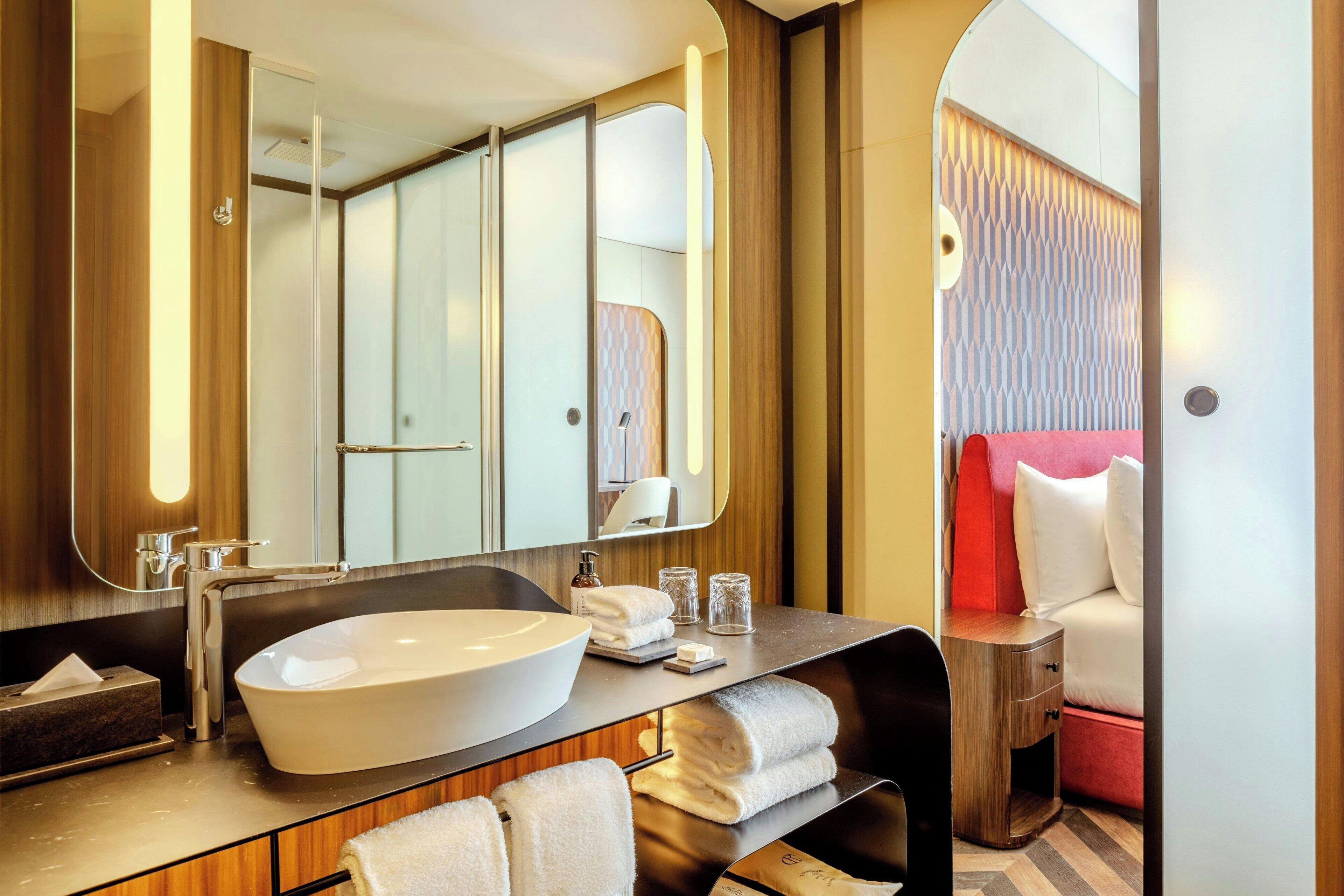 shower, rainfall showerhead, designer toiletries, hair dryer