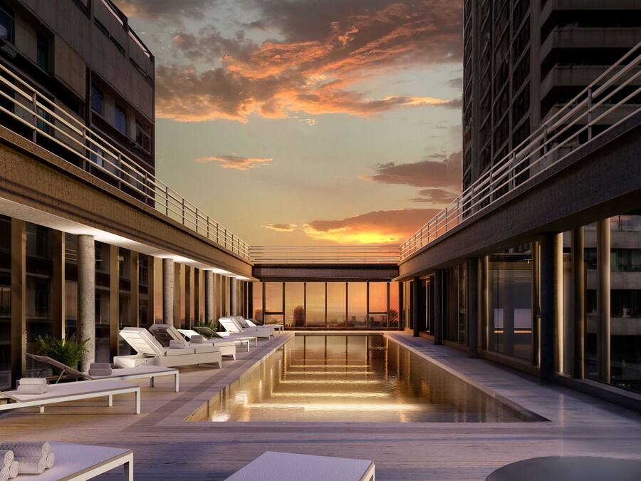 Alberca al aire libre por temporada, alberca climatizada y camastros