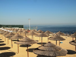 Private beach, sun loungers, beach umbrellas, beach towels