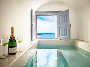 Villa, Sea View (Aurora Grace Villa Indoor Plunge Pool) | Premium bedding, down comforters, pillowtop beds, in-room safe - White Pearl Villas (Santorini)
