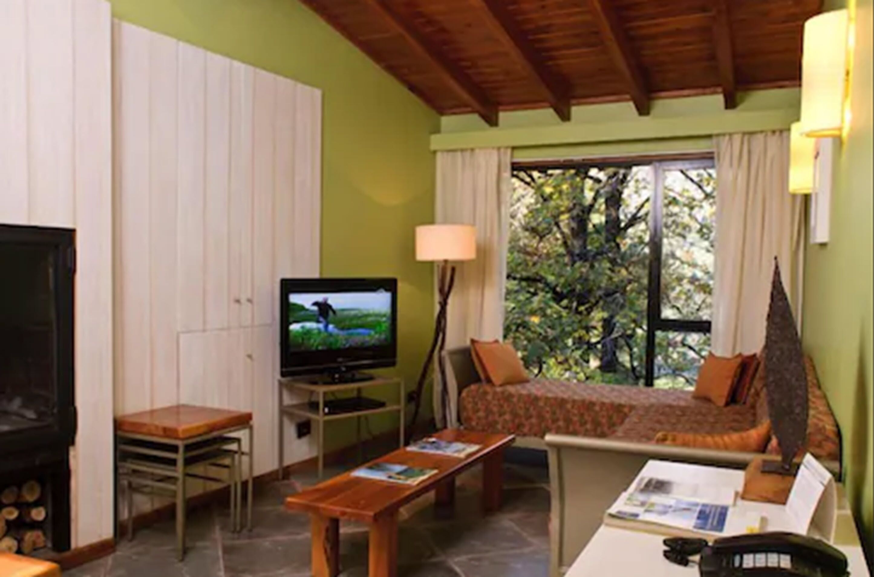 cabin, 1 bedroom, kitchen, partial lake view (for 4 people) | living area | 42-inch smart tv with cable channels, heated floors